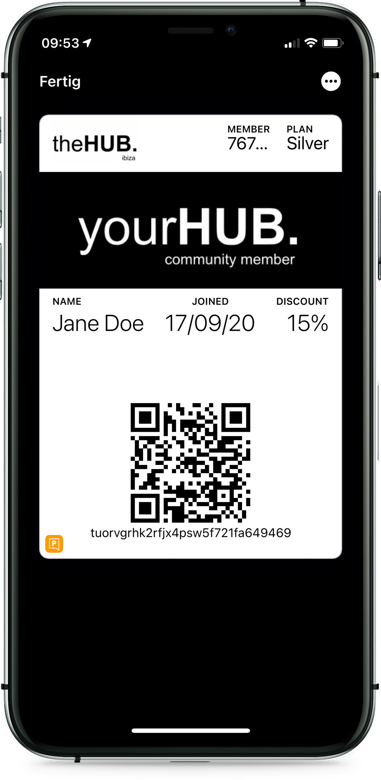 theHUB. membership Wallet card - Front